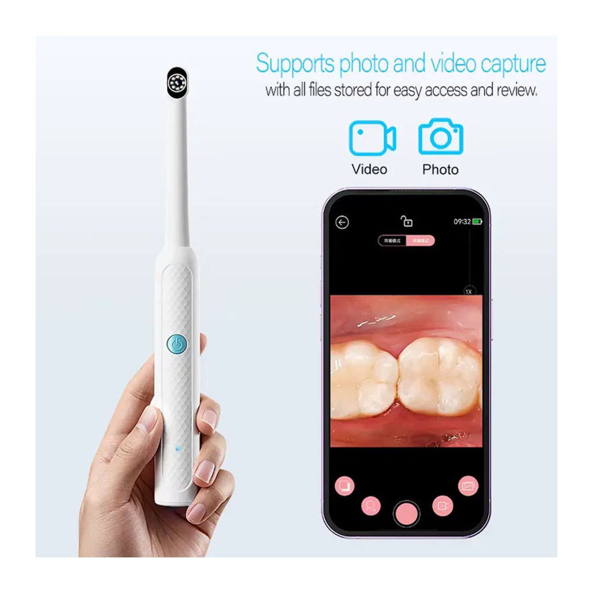 ZYPUSON WLAN-Oralendoskop, tragbare kabellose HD1080P Video-Mundinspektionskamera mit 8 LEDs, digitale Dentalkamera für iPhone und Android, Weiß - Bild 3