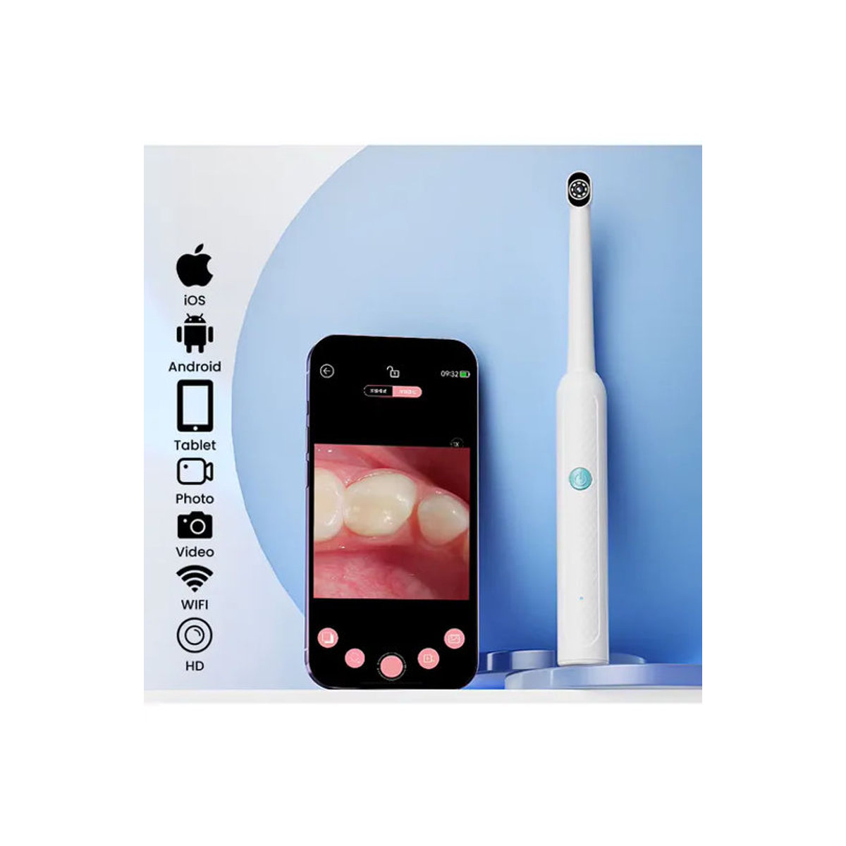 ZYPUSON WLAN-Oralendoskop, tragbare kabellose HD1080P Video-Mundinspektionskamera mit 8 LEDs, digitale Dentalkamera für iPhone und Android, Weiß - Bild 6