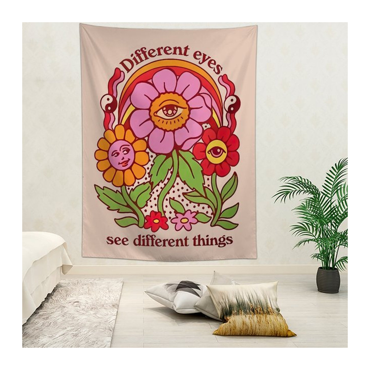 ZZN Tarot Wandteppich mit botanischem Design in Mehrfarbig, Rechteckiger Wandbehang für Wohnzimmer und Schlafzimmer, Breite: 75 cm, Höhe: 100 cm - Bild 1