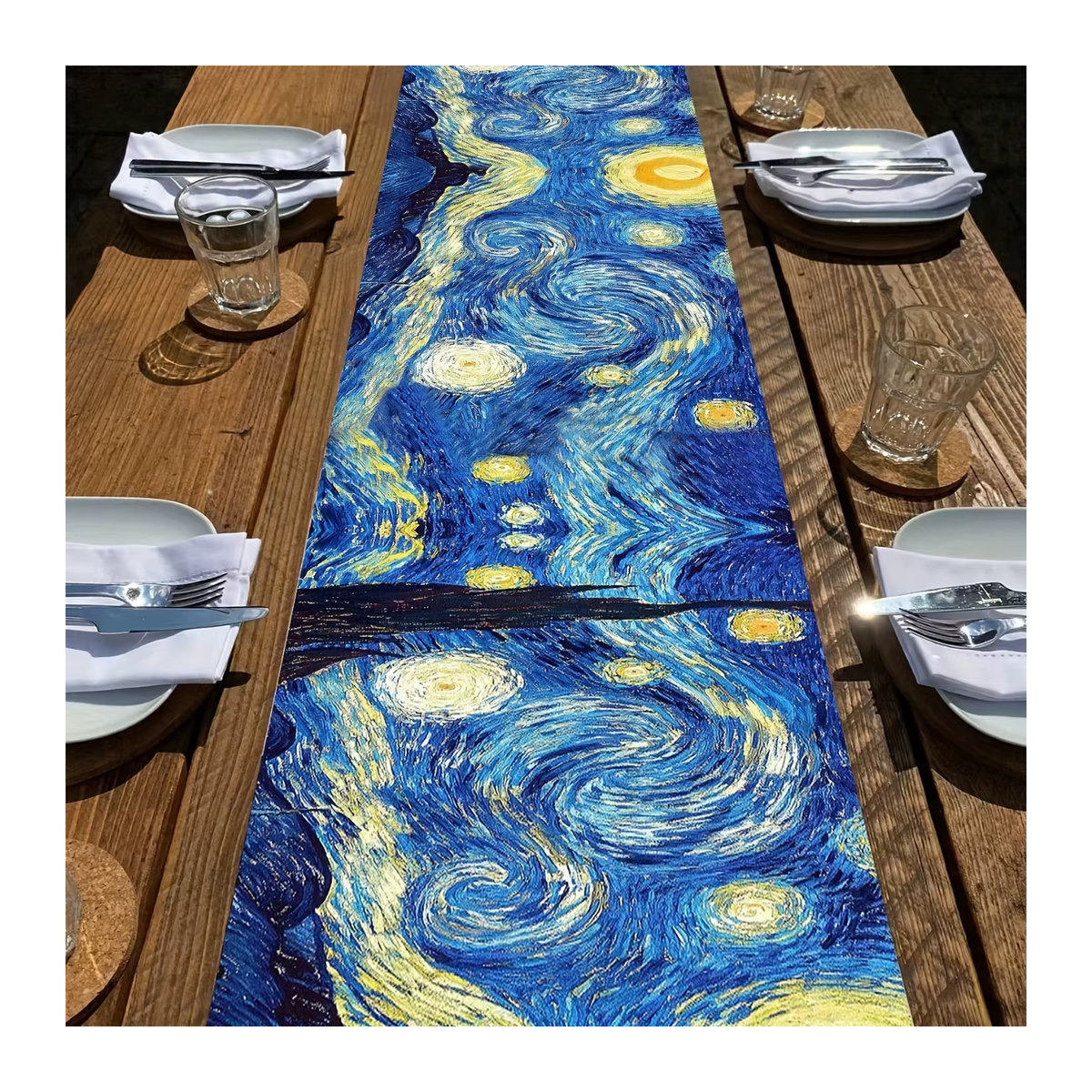 ZZN Tischläufer aus Leinen mit Van Gogh Sternennacht Motiv in Blau - Bild 2